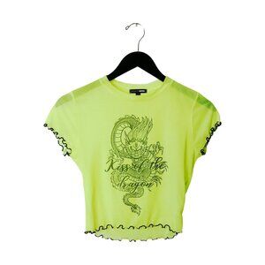 Fashion Nova T Shirt Dragon Extra Small XS Yellow Womens Graphic Baby Tee Top